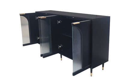 Wood Sideboard With Fluted Glass Doors and Legs