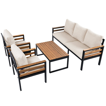 Four Piece Acacia Wood And Iron Sofa Set