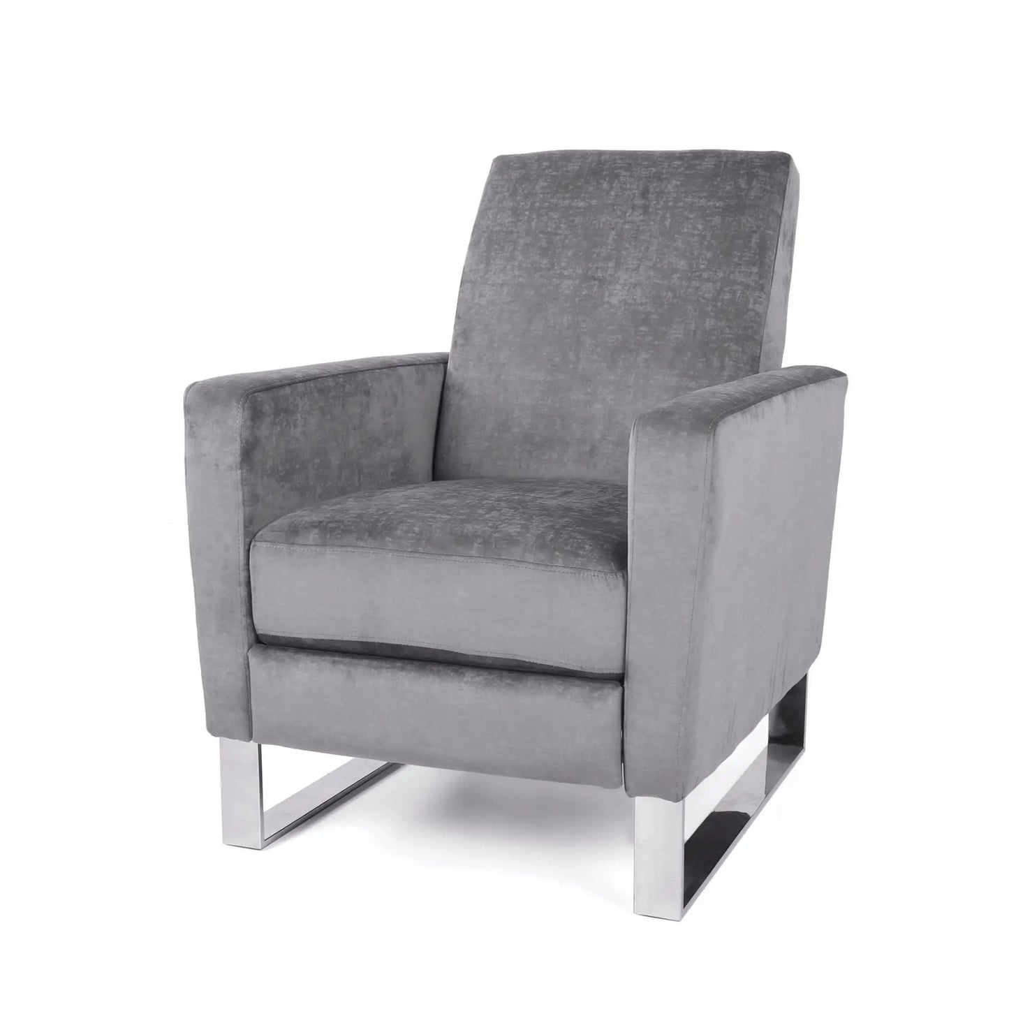 Bolt upholstered recliner chair gray fabric with chrome stainless steel base on Tampa Home & Garden Store