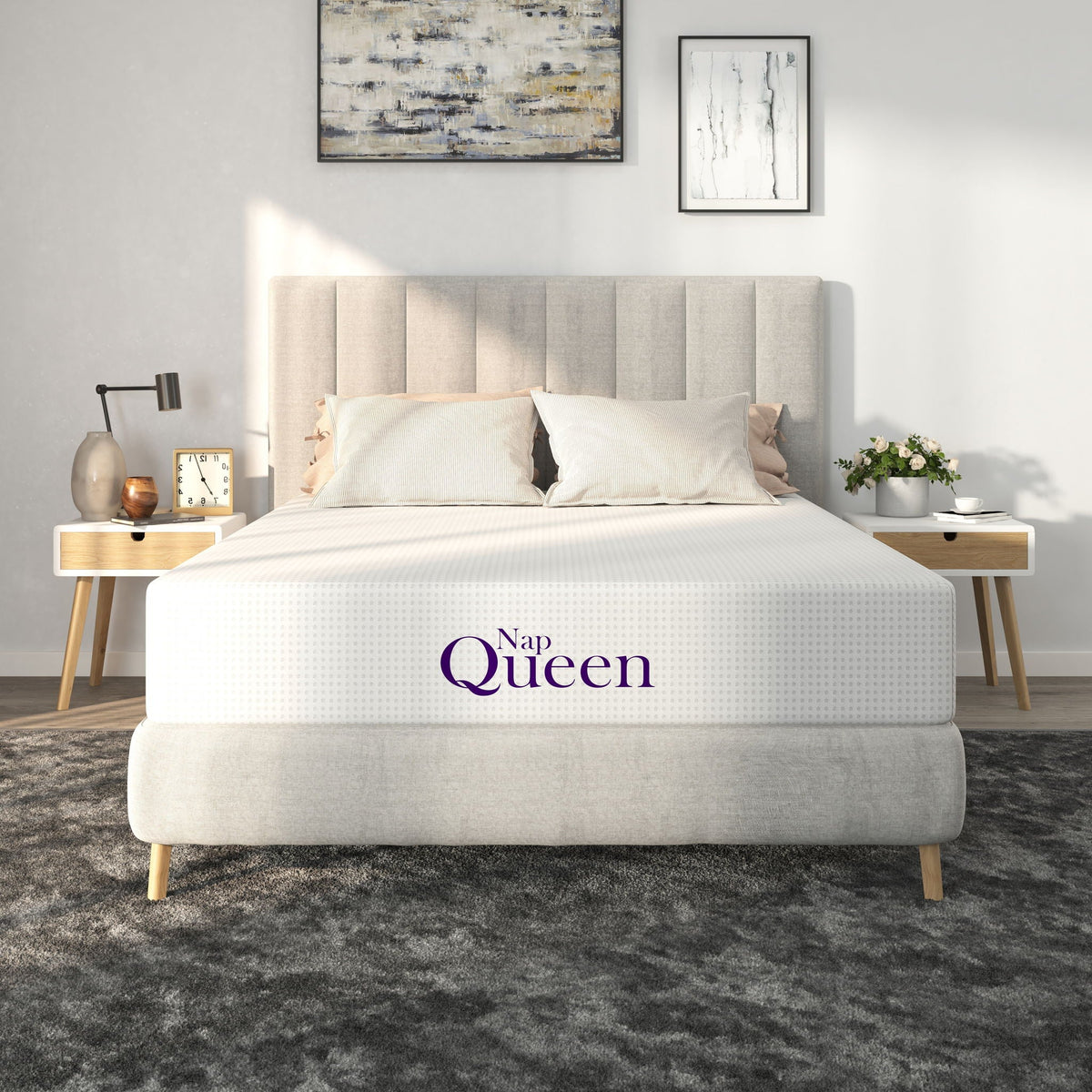 10-inch Charcoal Memory Foam Mattress by HouseOfZazla, queen size on a modern bed on Tampa Home & Garden Store