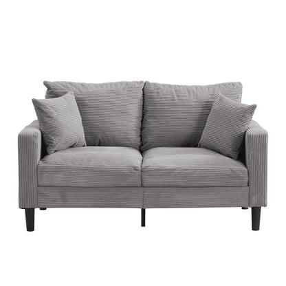 Modern Upholstered Loveseat in gray ribbed fabric with two seat cushions and black legs on Tampa Home & Garden Store