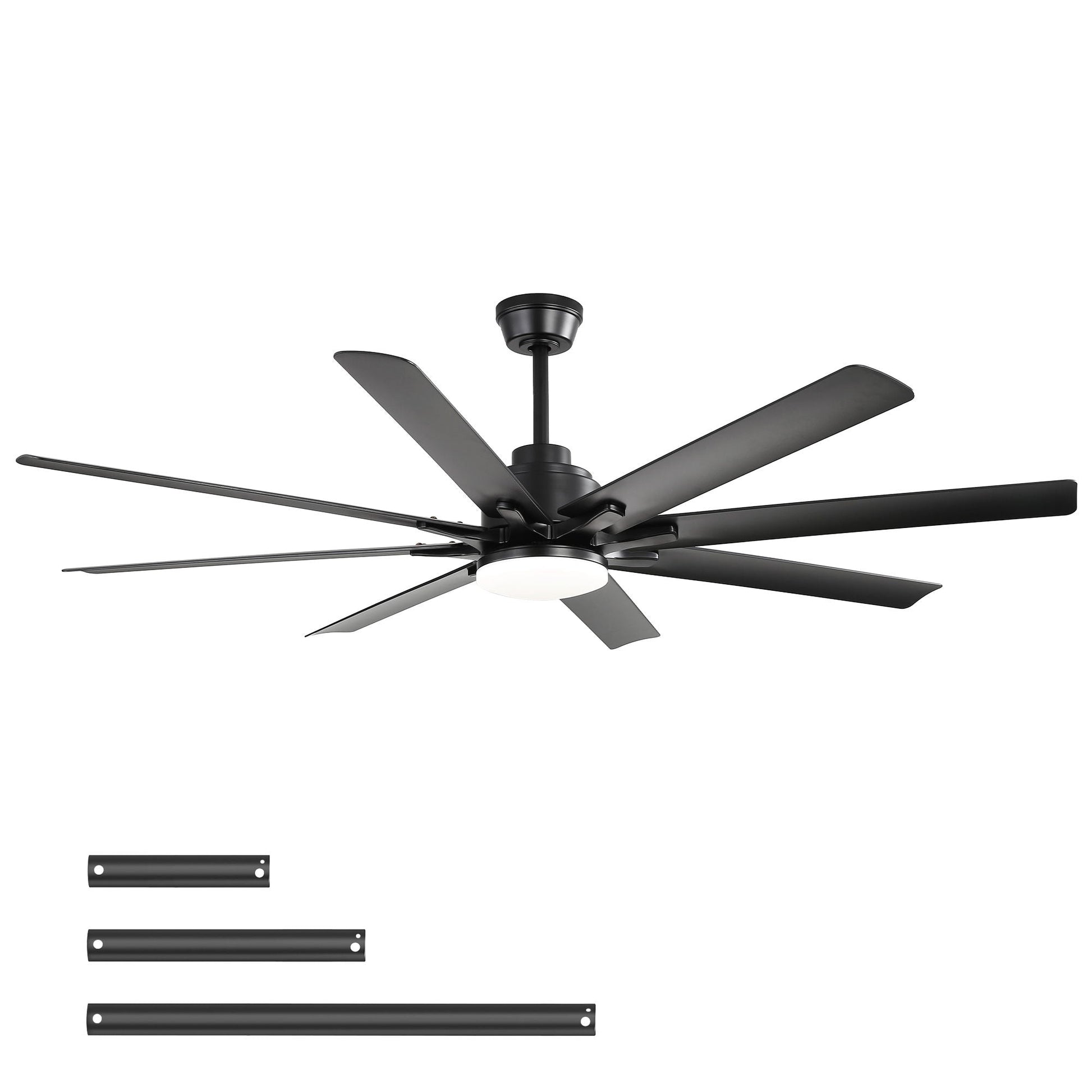 HouseOfZazla black 8-blade smart ceiling fan with remote, DC motor, 6 speeds, lighting downrods on Tampa Home & Garden Store