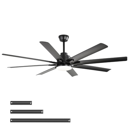 HouseOfZazla black 8-blade smart ceiling fan with remote, DC motor, 6 speeds, lighting downrods on Tampa Home & Garden Store