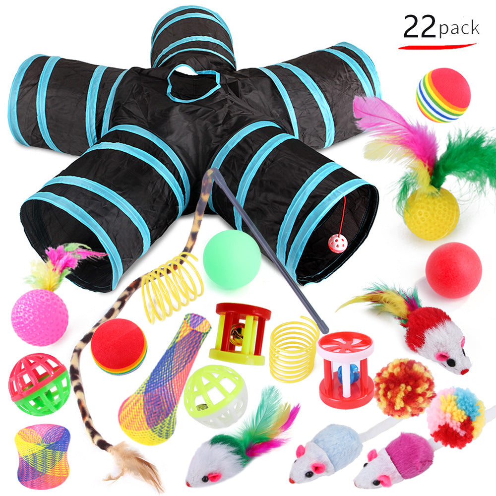 Cat tunnel toy set 22-pack with black and blue tunnels and colorful toys by Sell My Stuff on Tampa Home & Garden Store