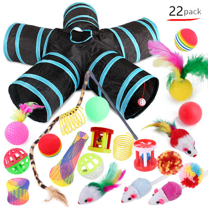 Cat tunnel toy set 22-pack with black and blue tunnels and colorful toys by Sell My Stuff on Tampa Home & Garden Store