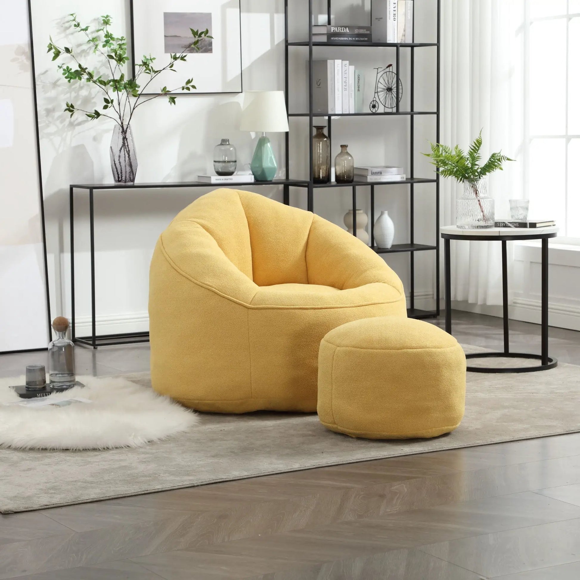 Bean bag sofa chair with footrest in yellow upholstery, Unique Piece Furniture on Tampa Home & Garden Store