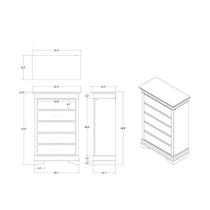 Charlston 5 Piece Bedroom Set LED Headboard drawing showing bed and dresser and chest on Tampa Home & Garden Store