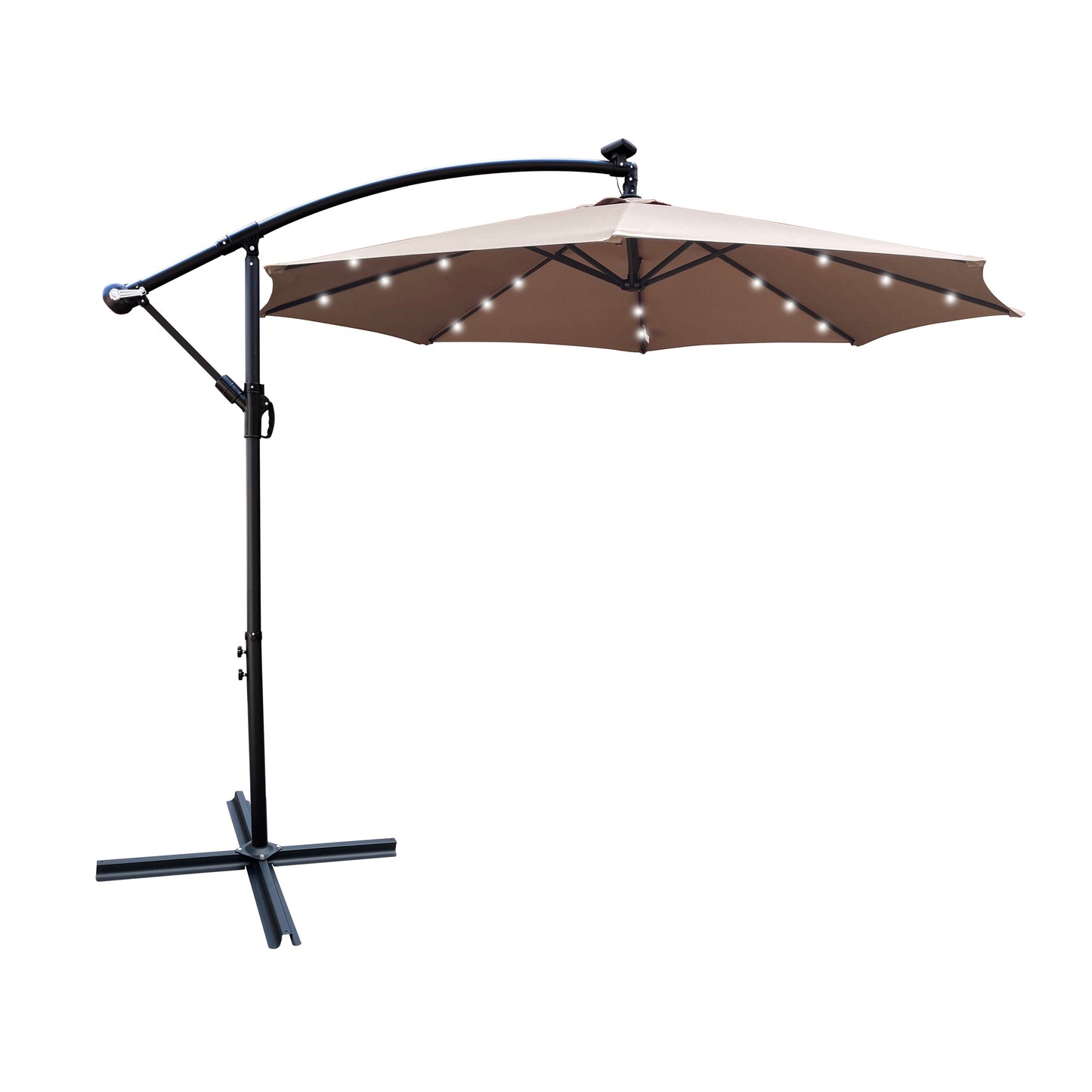 10 ft Outdoor Solar Powered LED Patio Umbrella by HouseOfZazla with beige canopy on Tampa Home & Garden Store