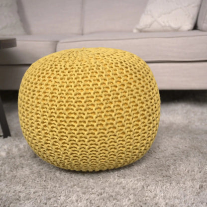 Bordeaux knitted cotton round pouf ottoman yellow floor cushion on Tampa Home & Garden Store