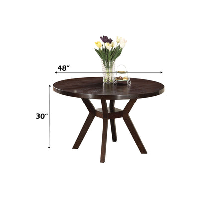 Drake espresso round dining table with cross-leg pedestal, 48in diameter; tulip vase centerpiece on Tampa Home & Garden Store