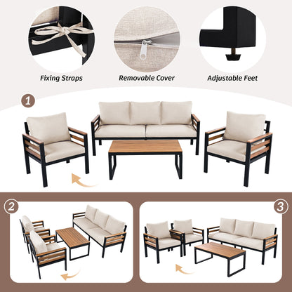 Go 4-Piece Outdoor Furniture Sofa Set beige cushions, black frame by HouseOfZazla on Tampa Home & Garden Store