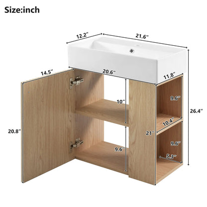 Compact Modern Floating Vanity with Ceramic Basin