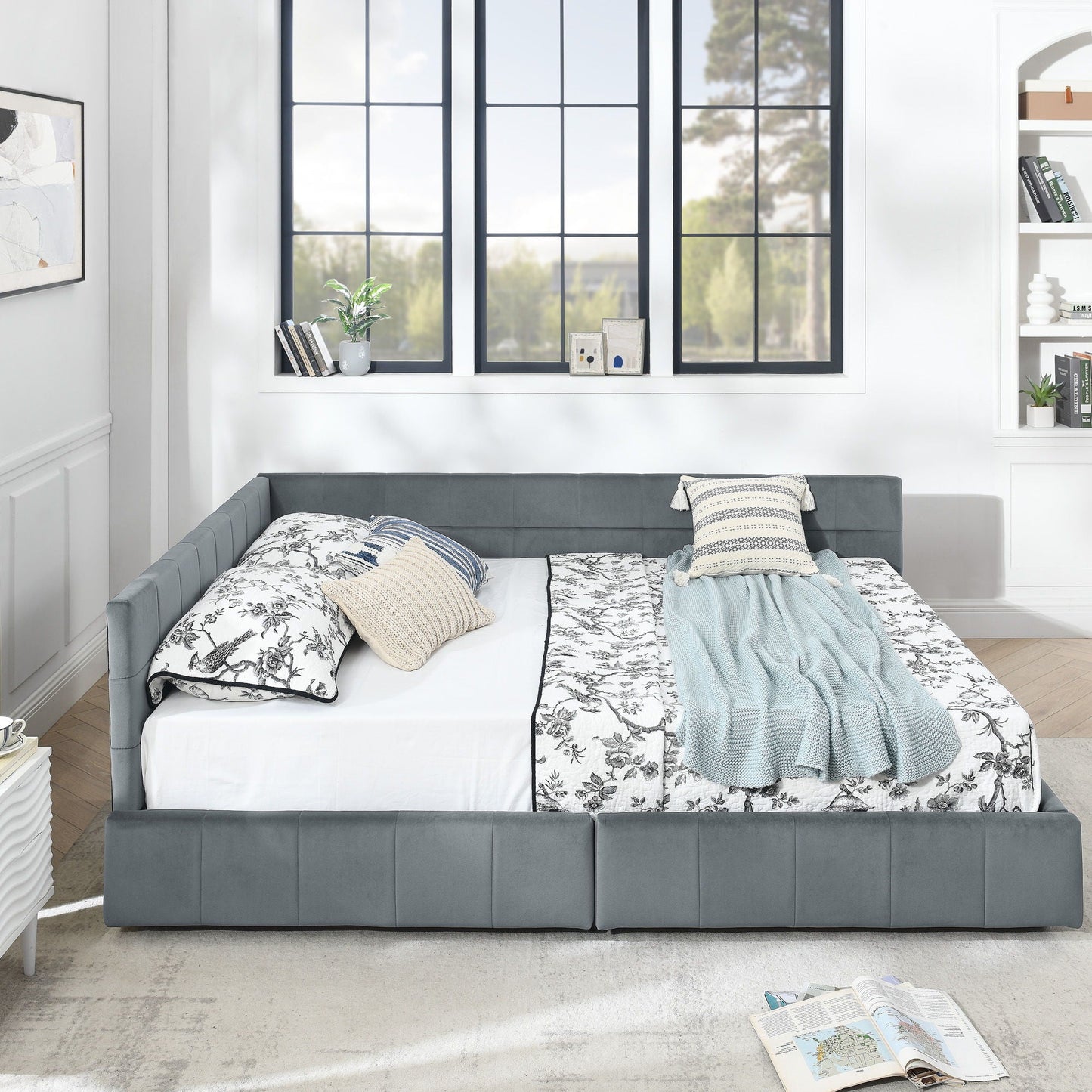 Mid Century Storage Upholstered Tufted Bed Frame