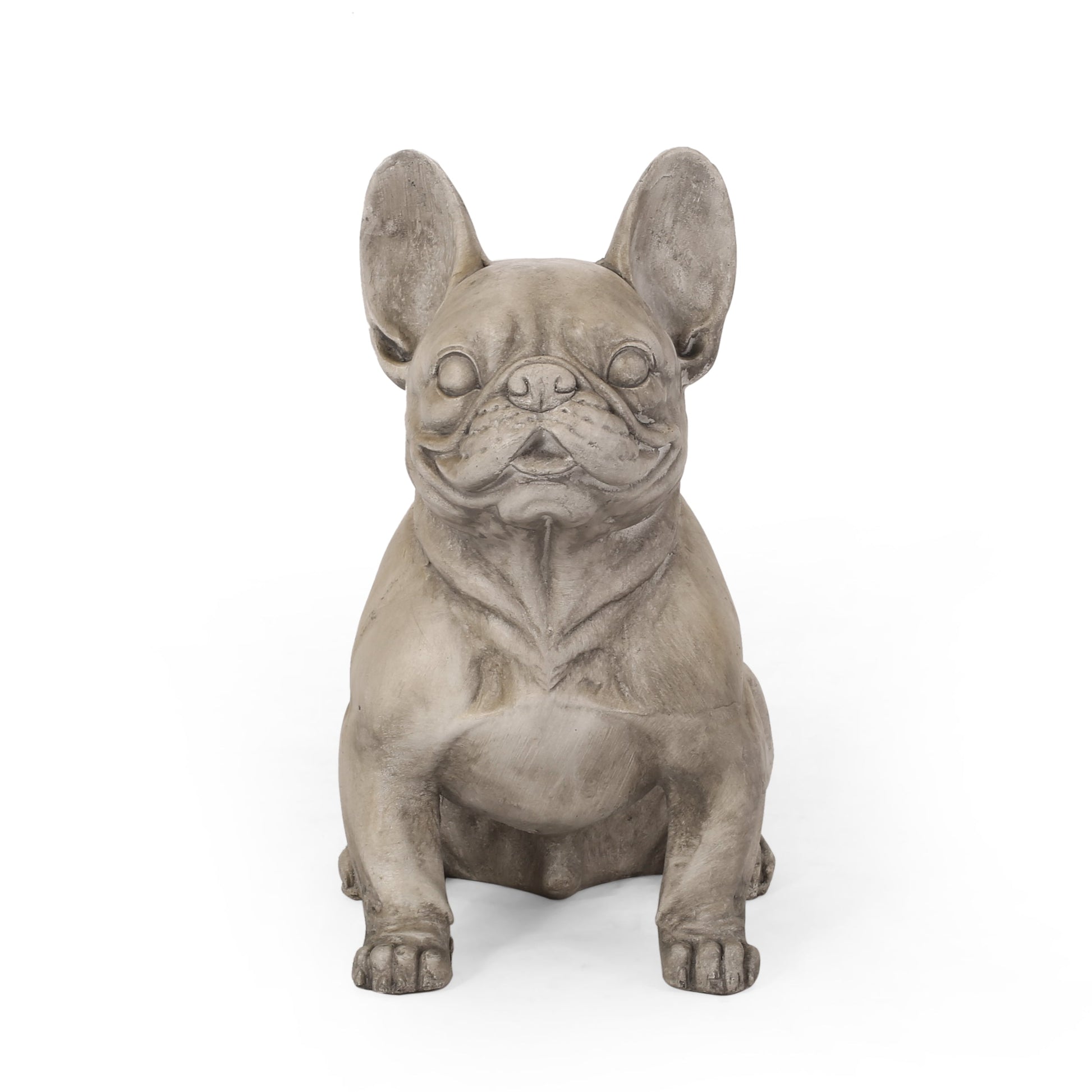 French Bulldog garden statue by HouseOfZazla in weathered gray finish, head and front legs on Tampa Home & Garden Store