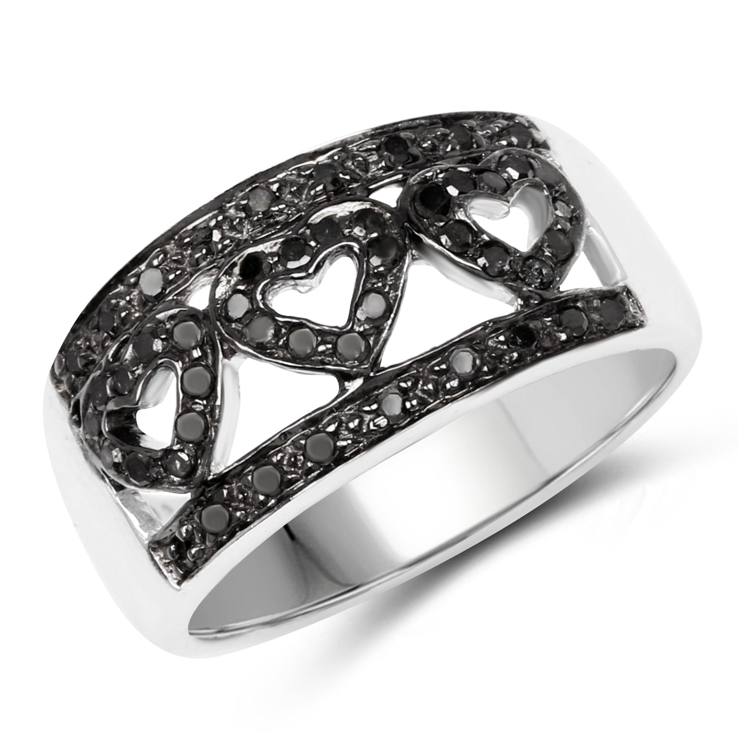 Ring with black pavé diamonds on a wide openwork sterling silver band by Bids.com on Tampa Home & Garden Store