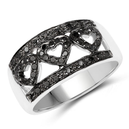 Ring with black pavé diamonds on a wide openwork sterling silver band by Bids.com on Tampa Home & Garden Store