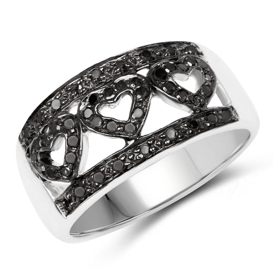 Ring with black pavé diamonds on a wide openwork sterling silver band by Bids.com on Tampa Home & Garden Store