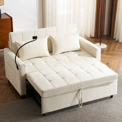 Pull-out sleeper sofa in cream fabric with cushioned backrest for living room on Tampa Home & Garden Store