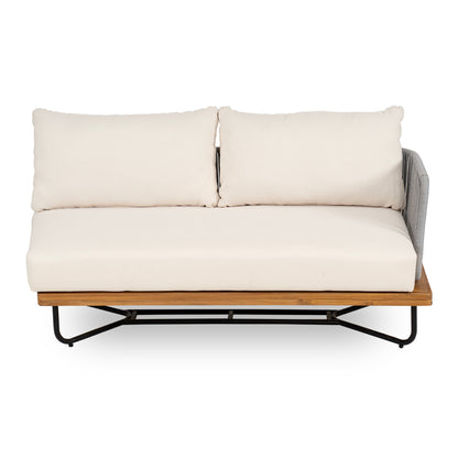 Lucca Outdoor 6-Seater Patio Conversation Set with acacia wood base and rope-woven cushions on Tampa Home & Garden Store