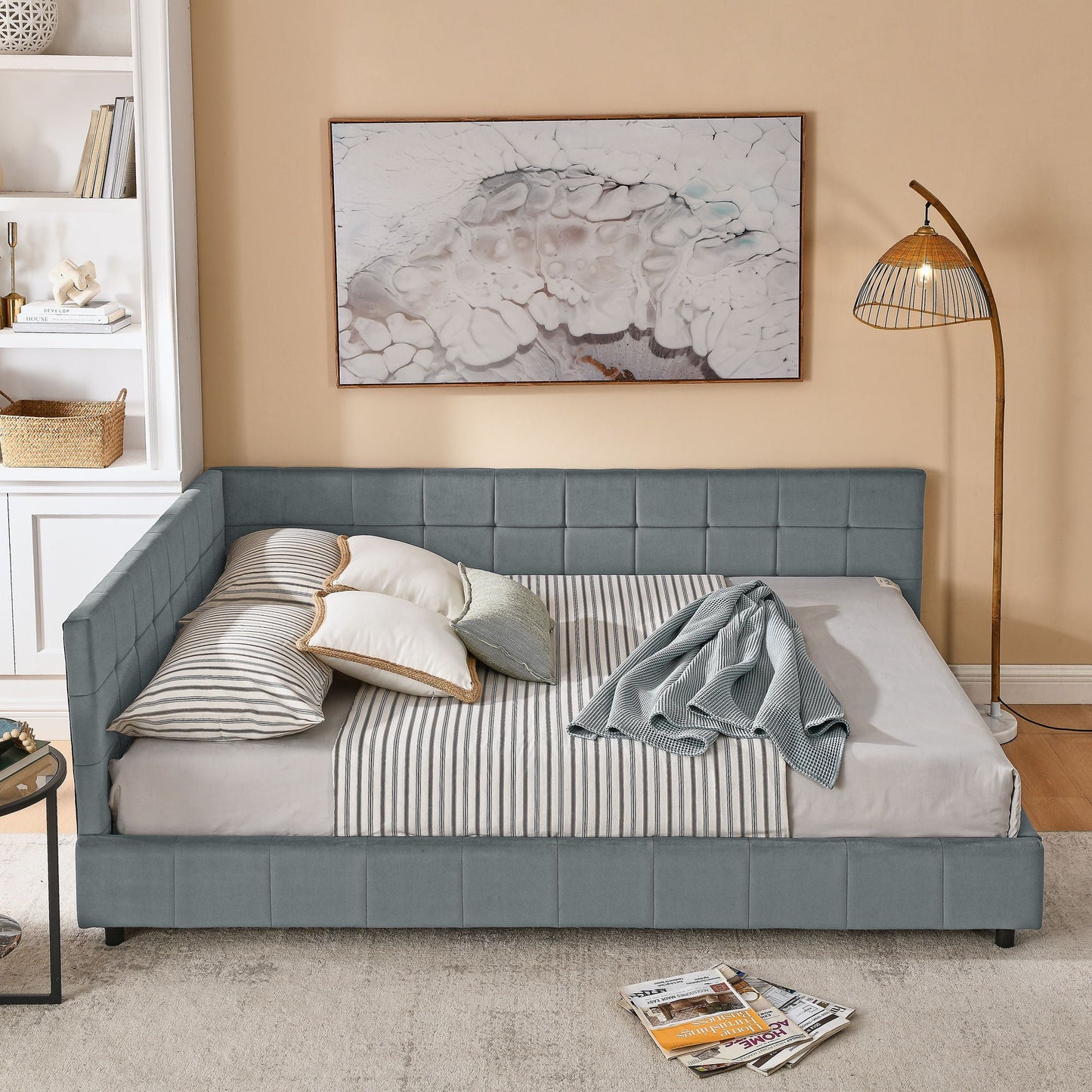 Mid Century Storage Upholstered Tufted Bed Frame