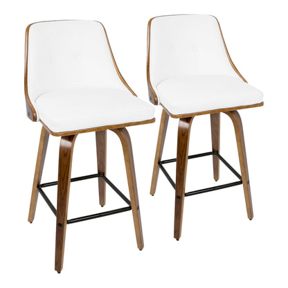 Mid Century Modern counter stool set HouseOfZazla, white cushions, wood frame, swivel, 2-pack on Tampa Home & Garden Store