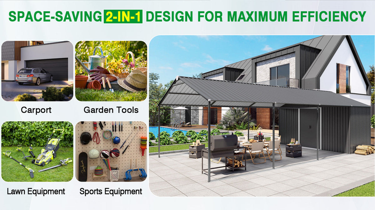12x25 ft galvanized steel carport with shelter and shed by HouseOfZazla on Tampa Home & Garden Store