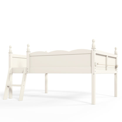 Full Size Low Loft Bed with Full-Length Guardrails by HouseOfZazla, cream finish with ladder on Tampa Home & Garden Store