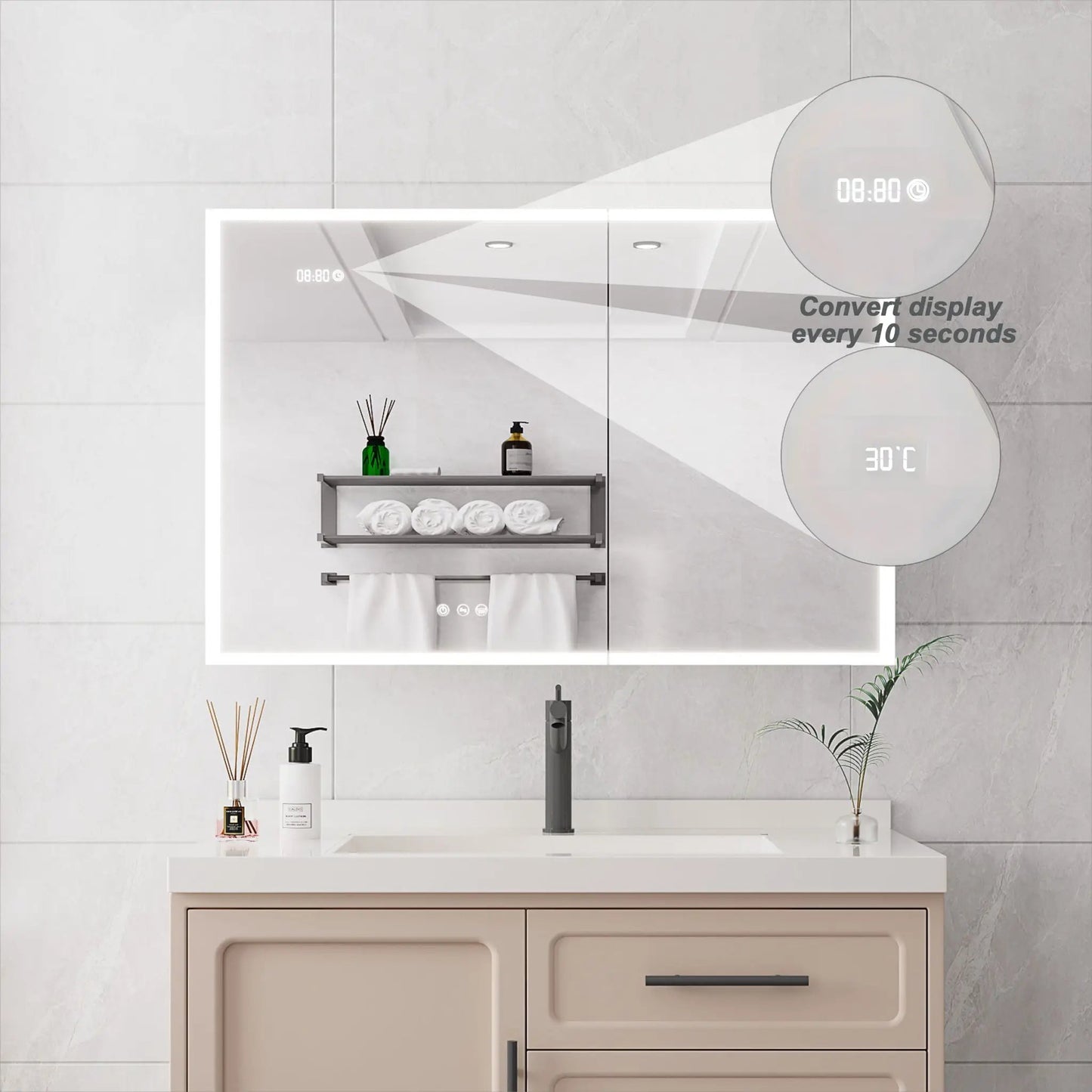 Bathroom medicine cabinet with LED mirror and defogger, beige finish, Unique Piece Furniture on Tampa Home & Garden Store