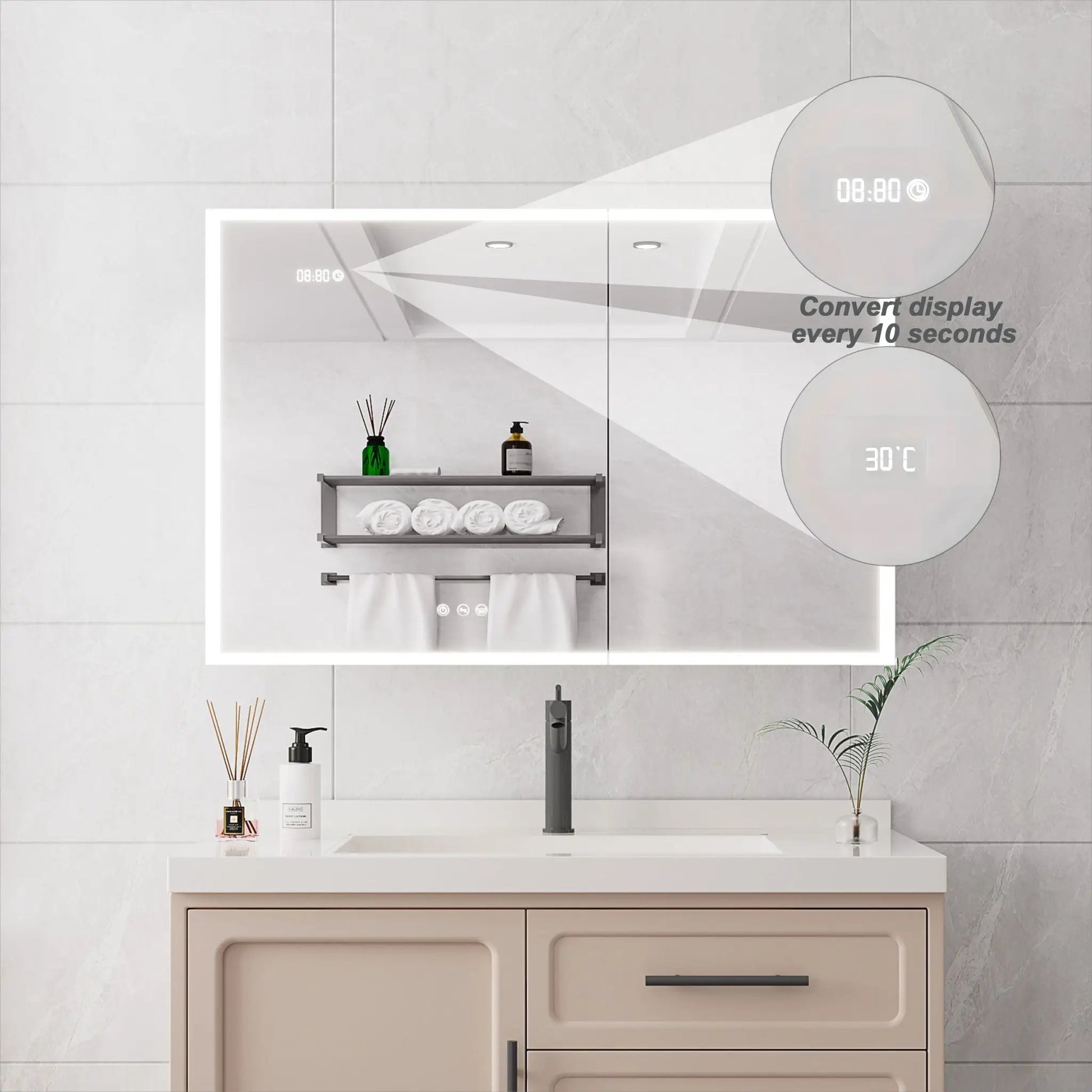 Bathroom medicine cabinet with LED mirror and defogger, beige finish, Unique Piece Furniture on Tampa Home & Garden Store
