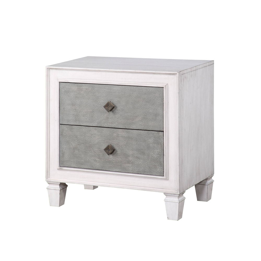 Katia Weathered Night Stand by HouseOfZazla with Felt-Lined Drawers gray/white 2-drawer on Tampa Home & Garden Store
