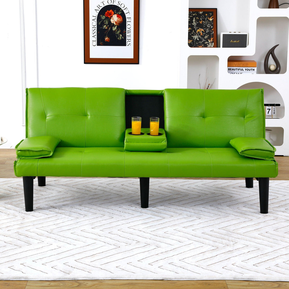Compact Foldable Sofa Bed and Cup Holder