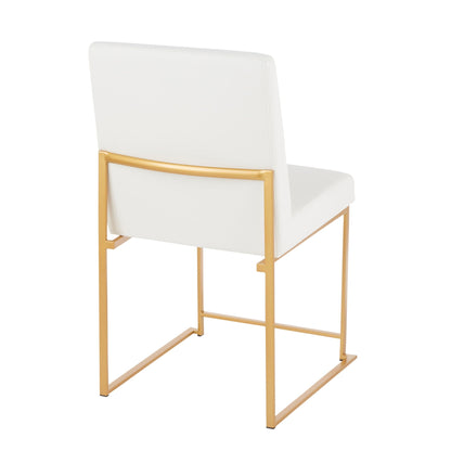 Contemporary high back dining chair with white upholstered seat and gold metal frame on Tampa Home & Garden Store