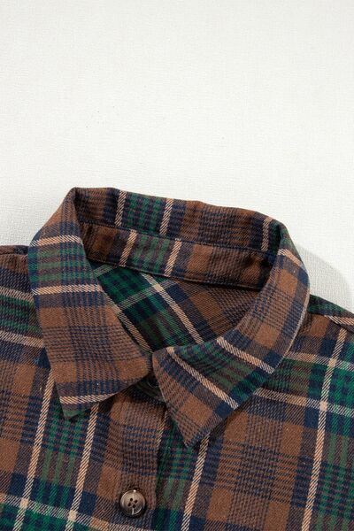 Timeless women's plaid button-up jacket in brown-green cotton-blend outerwear by Stevvex on Tampa Home & Garden Store