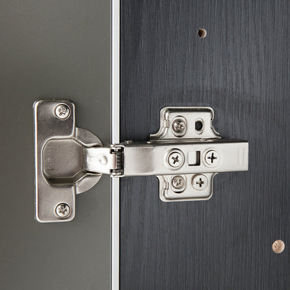 Metallic gray wall-mounted base door storage cabinet hinge close-up with soft-closing doors on Tampa Home & Garden Store