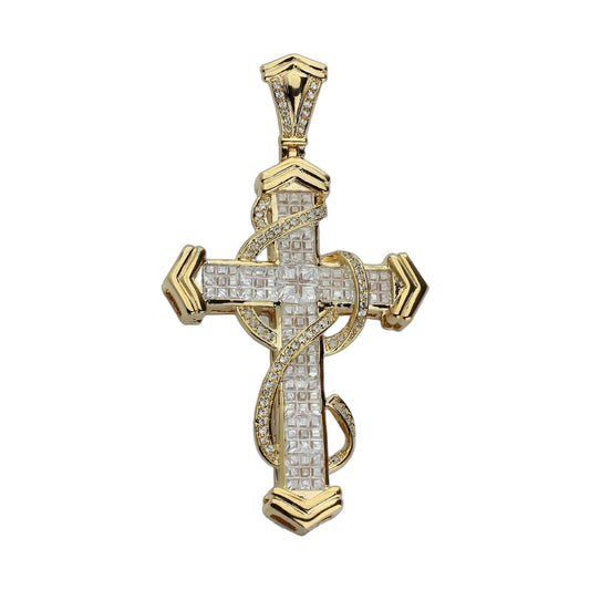 Gold cross pendant with diamond-studded edges and textured center, Lauren G Adams on Tampa Home & Garden Store