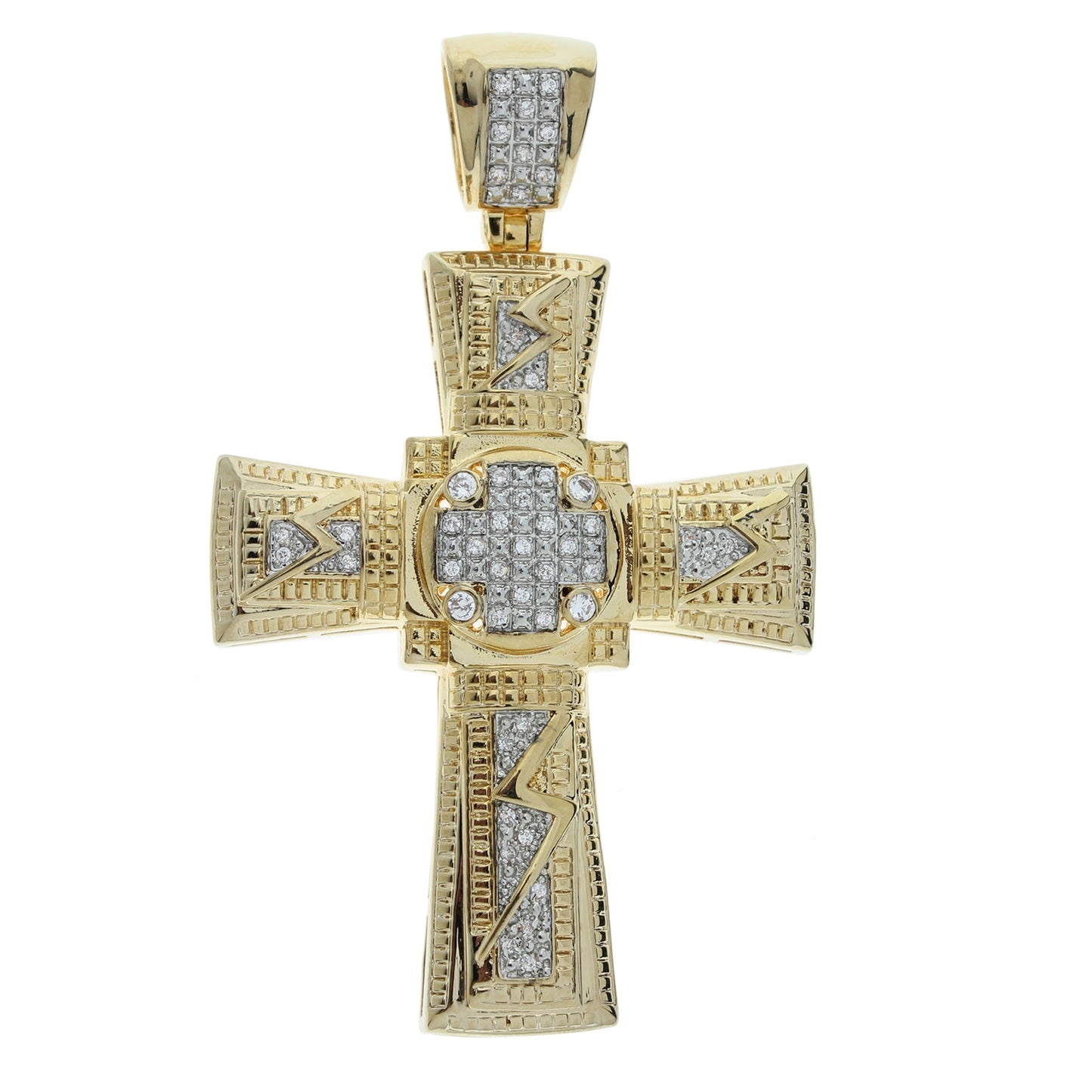 Pendants Charm gold-tone cross pendant with pavé diamond grid accents on Tampa Home & Garden Store