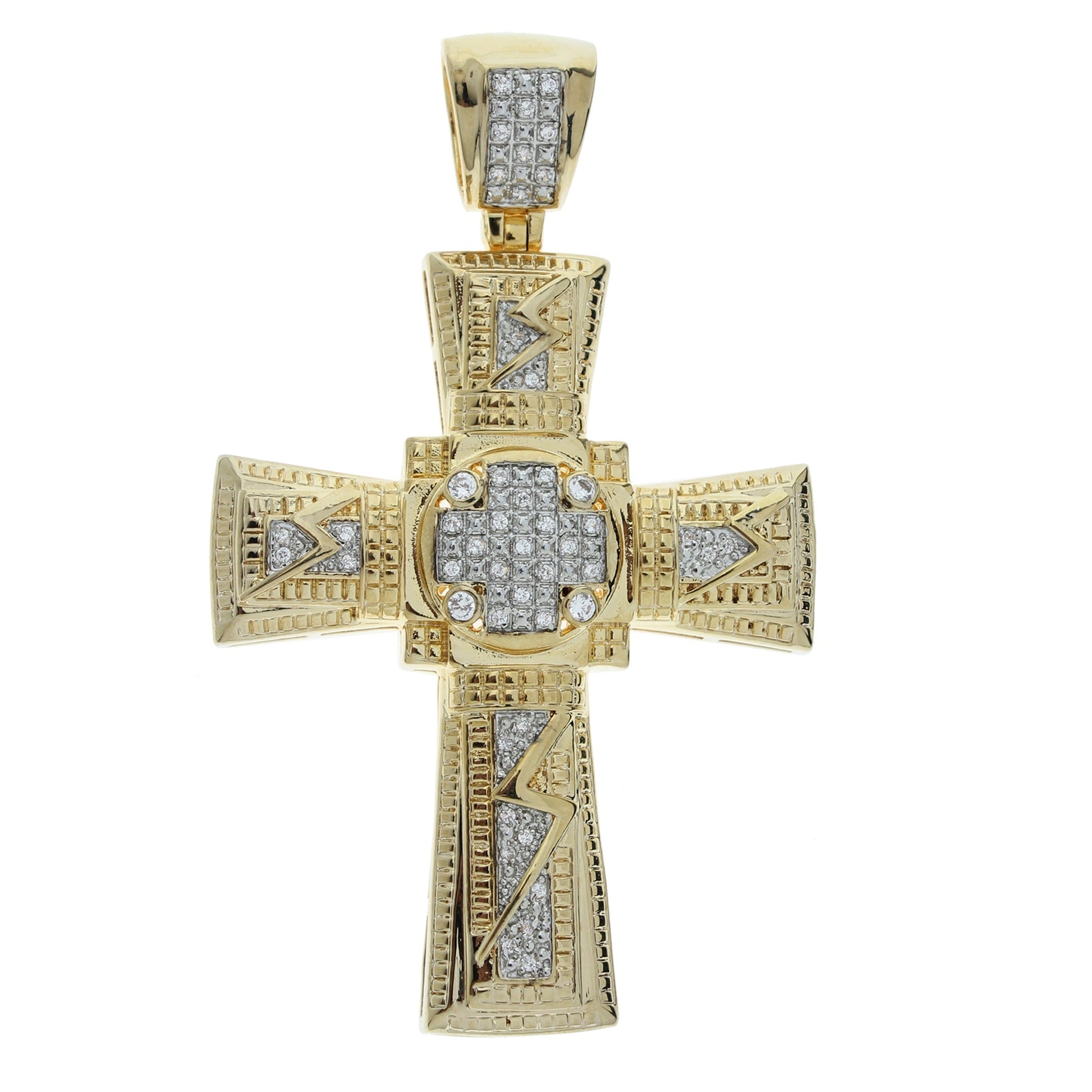 Pendants Charm gold-tone cross pendant with pavé diamond grid accents on Tampa Home & Garden Store