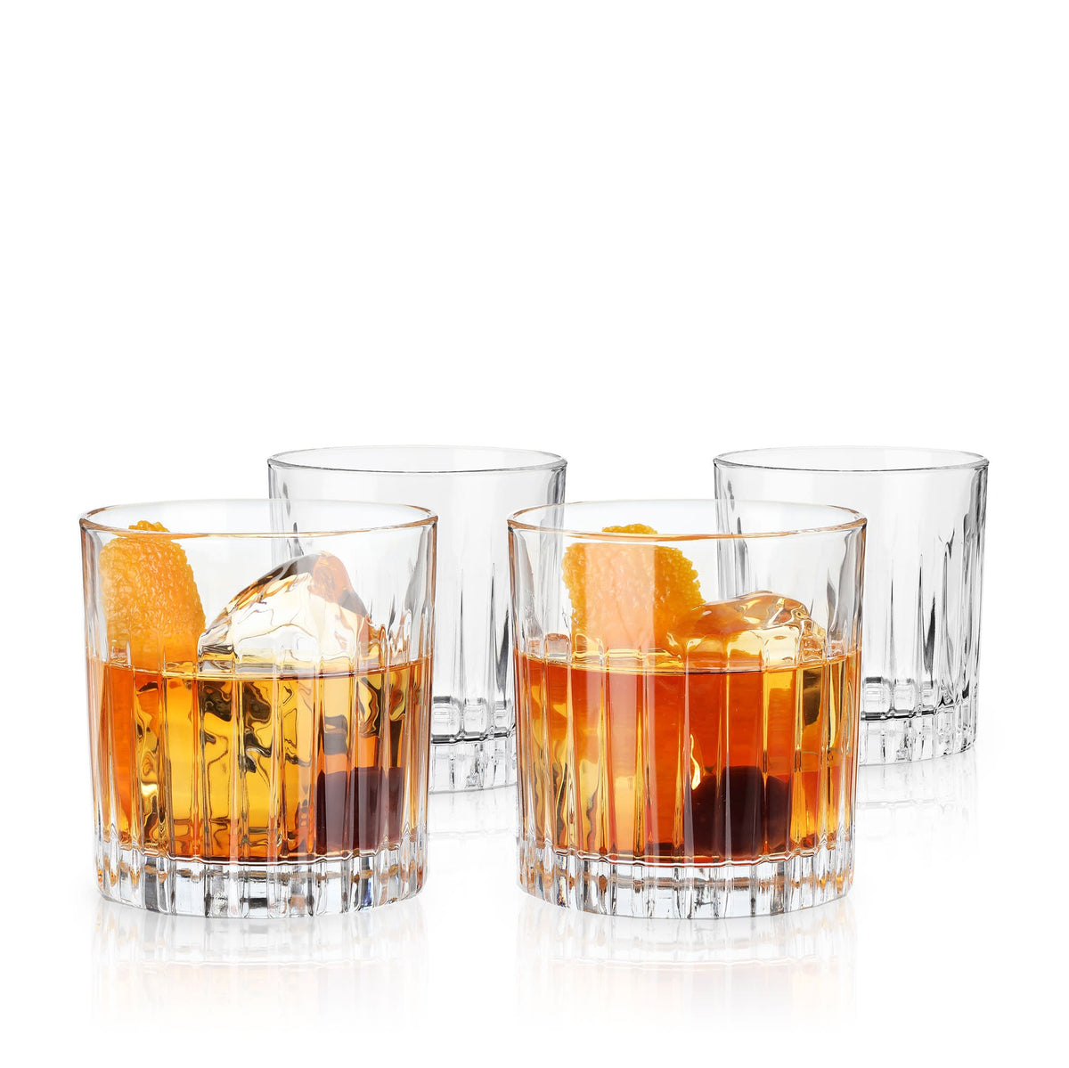 Reserve Milo crystal rocks glasses set of 4 Viski, faceted crystal tumblers with amber liquid on Tampa Home & Garden Store