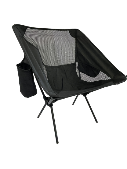 Foldable camp chair with cup holder black mesh back by River Country Gear on Tampa Home & Garden Store