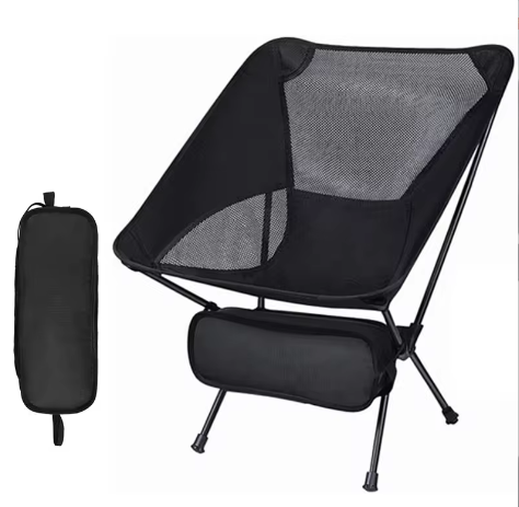 Foldable Camp Chair with Cup Holder by River Country Gear, black mesh seat and carry bag on Tampa Home & Garden Store