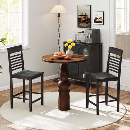Juego de 2 sillas de comedor con reposapiés y estructura de madera maciza - Gris