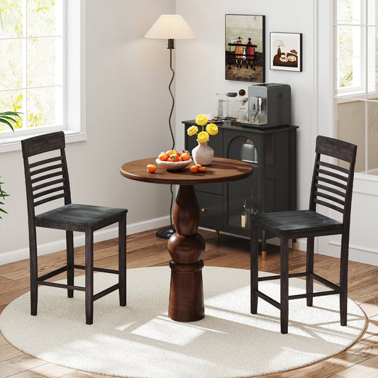 Juego de 2 sillas de comedor con reposapiés y estructura de madera maciza - Gris