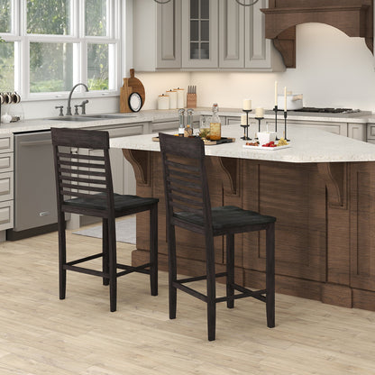Juego de 2 sillas de comedor con reposapiés y estructura de madera maciza - Gris