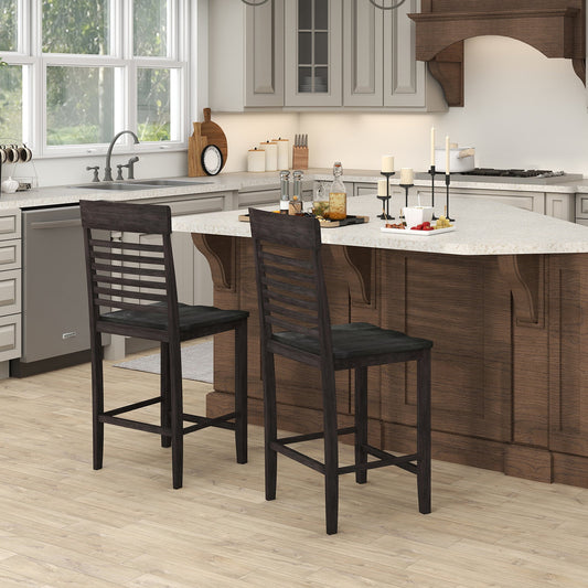 Juego de 2 sillas de comedor con reposapiés y estructura de madera maciza - Gris