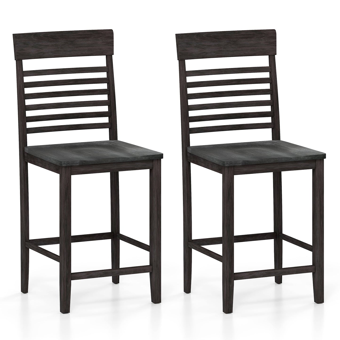 Juego de 2 sillas de comedor con reposapiés y estructura de madera maciza - Gris