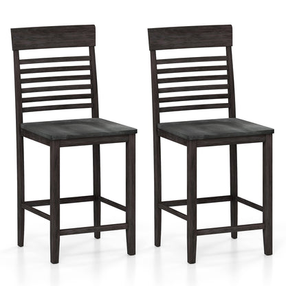 Juego de 2 sillas de comedor con reposapiés y estructura de madera maciza - Gris