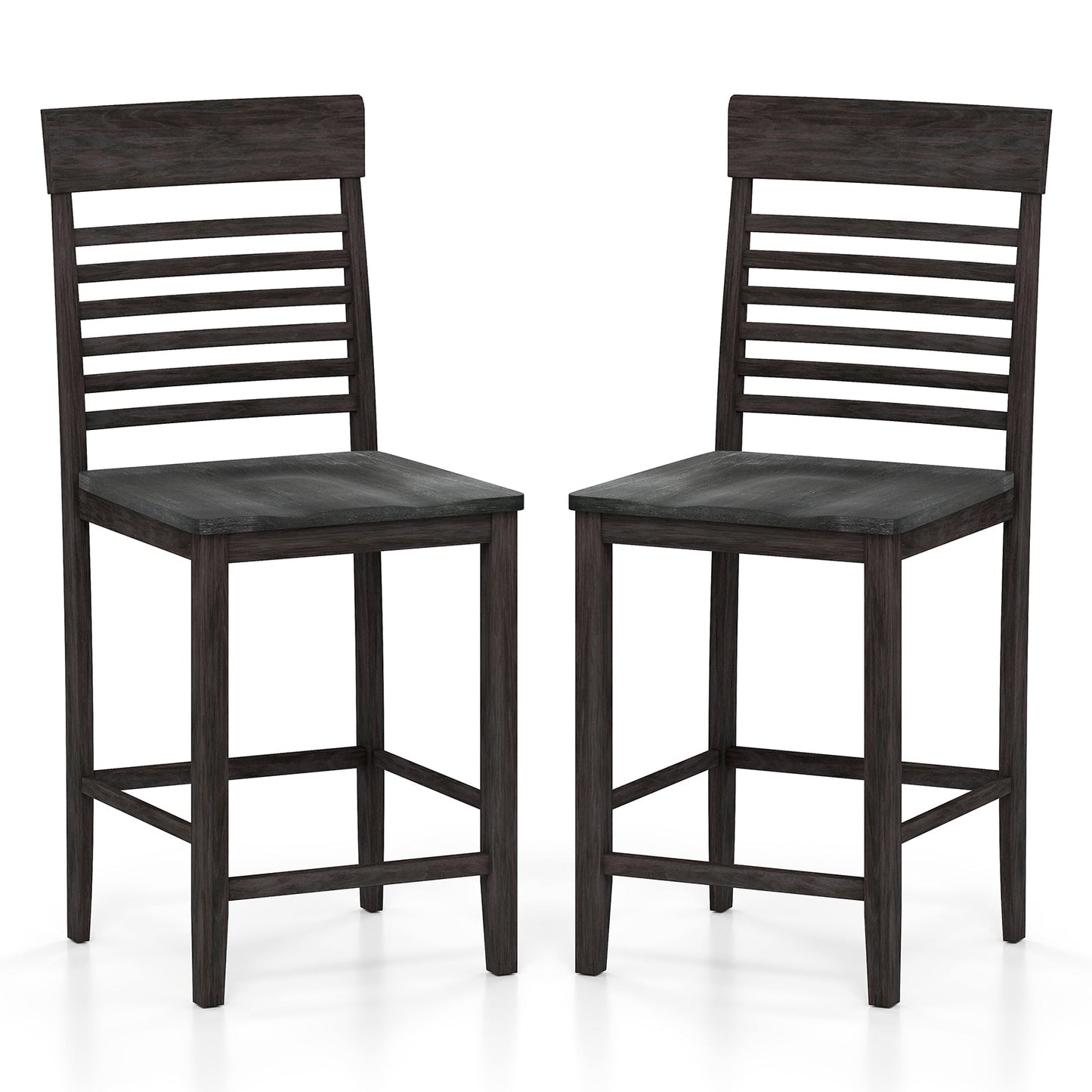 Juego de 2 sillas de comedor con reposapiés y estructura de madera maciza - Gris