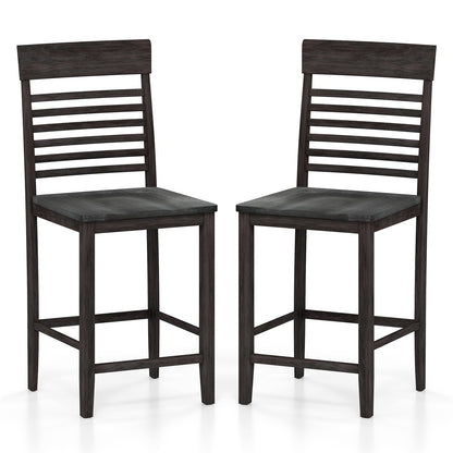 Juego de 2 sillas de comedor con reposapiés y estructura de madera maciza - Gris