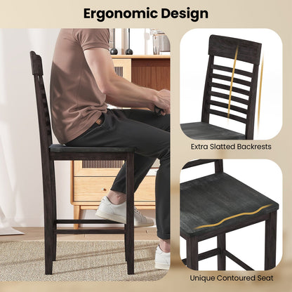 Juego de 2 sillas de comedor con reposapiés y estructura de madera maciza - Gris