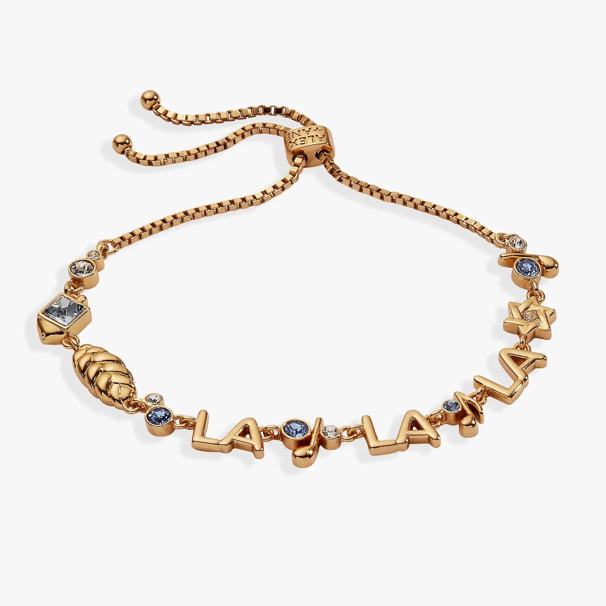 Challah-la-la-la bolo bracelet by Alex and Ani featuring crystal-set charms on gold-tone chain on Tampa Home & Garden Store